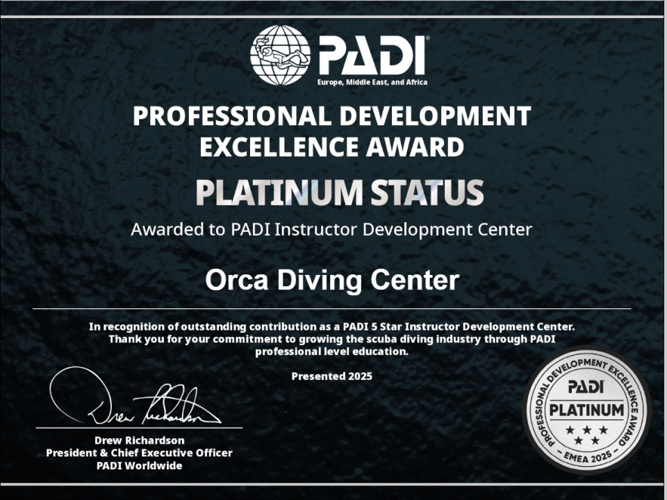 Orca Diving Center Platinum frequent Trainer 2025